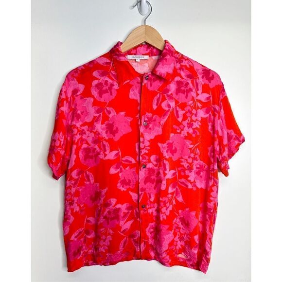 Olivaceous Shirt Womens Small Button Front Floral Red/Pink Short Sleeve - Picture 1 of 9
